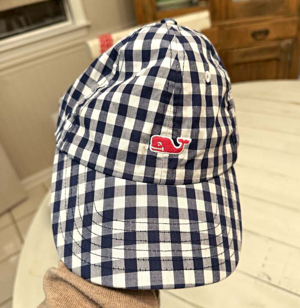 Vineyard Vines Blue/White/Red Gingham Whale Logo Cotton Canvas Adjustable Cap